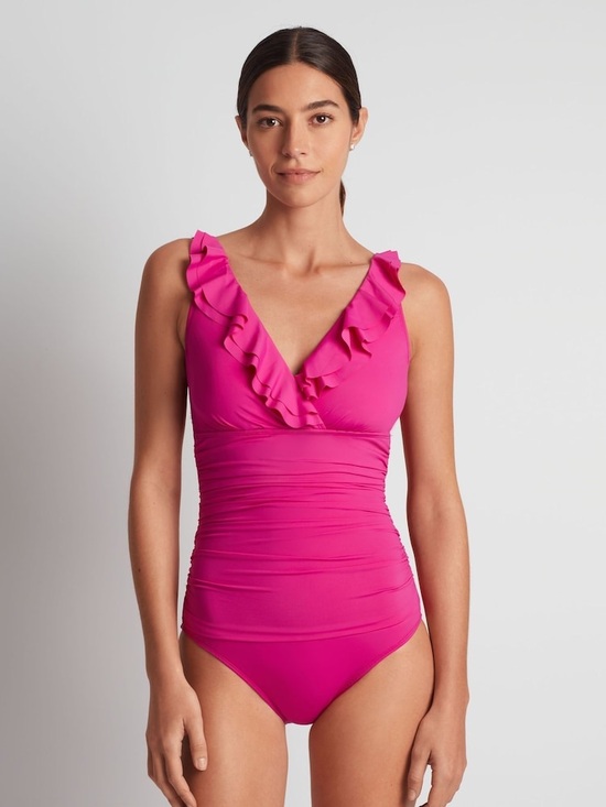 Lauren Ralph Lauren Other - Lauren Ralph Lauren Fuchsia Ruffle V-Neck One-Piece Swimsuit Sz 12